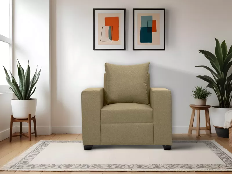 Hugo Upholstered Single Seater Sofa in Beige Color